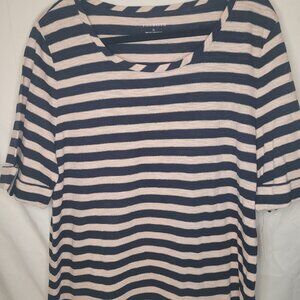 NWTS Talbots Pink and Black strip with Silver Shimmer short sleeve shirt- size X